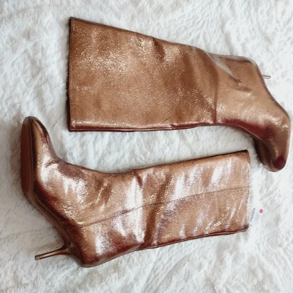 Zara Gold Metallic  Knee-High  Boots Sz 8
