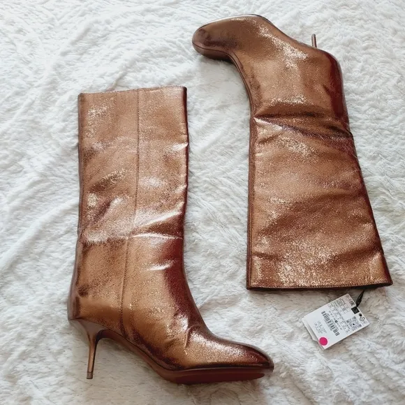 Zara Gold Metallic  Knee-High  Boots Sz 8