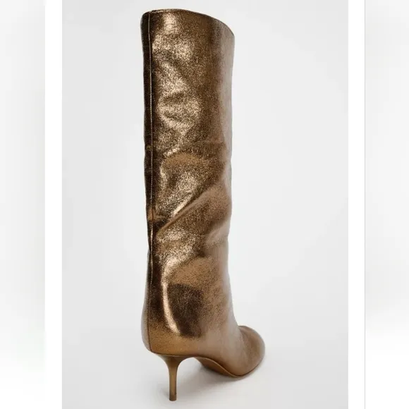 Zara Gold Metallic  Knee-High  Boots Sz 8
