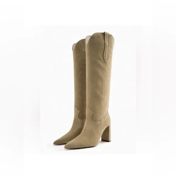 Zara Knee High Suede High Heel Boots