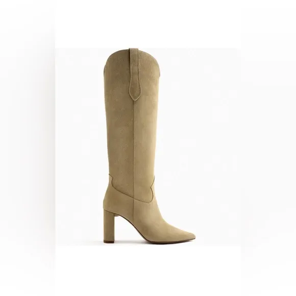 Zara Knee High Suede High Heel Boots