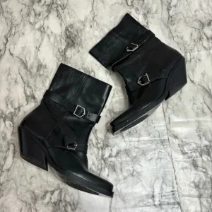 Zara leather Black western Biker Moto boots buckle straps square toe size 39