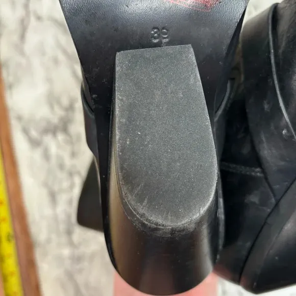 Zara leather Black western Biker Moto boots buckle straps square toe size 39