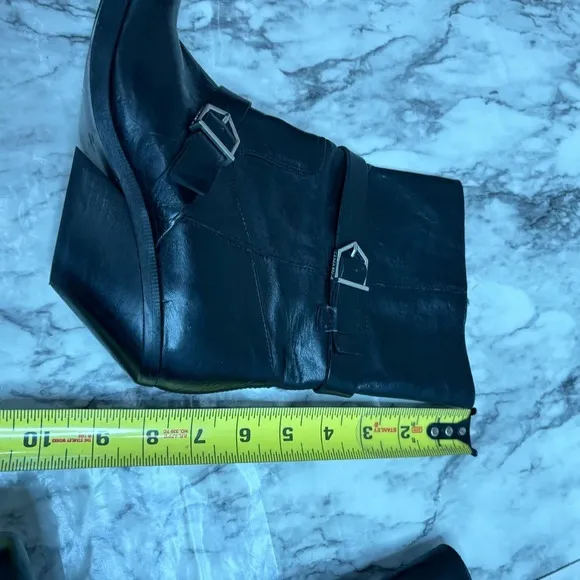 Zara leather Black western Biker Moto boots buckle straps square toe size 39
