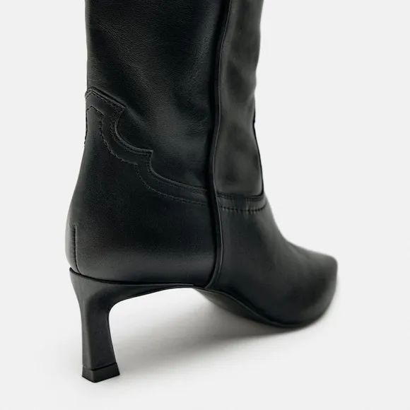 ZARA LEATHER COWBOY HEELED ANKLE BOOTS  style leather bloggers favorite
