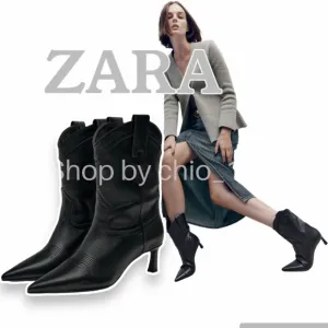 ZARA LEATHER COWBOY HEELED ANKLE BOOTS  style leather bloggers favorite