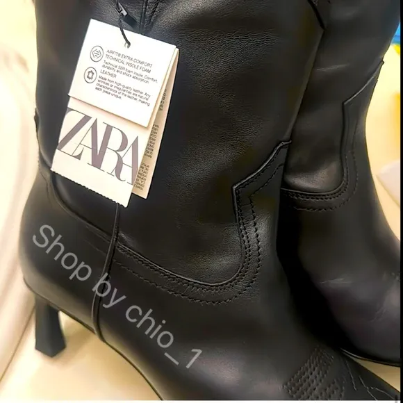 ZARA LEATHER COWBOY HEELED ANKLE BOOTS  style leather bloggers favorite
