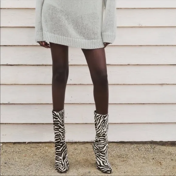 Zara NWT zebra leather heeled booties