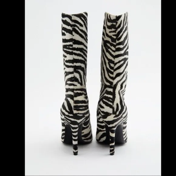 Zara NWT zebra leather heeled booties
