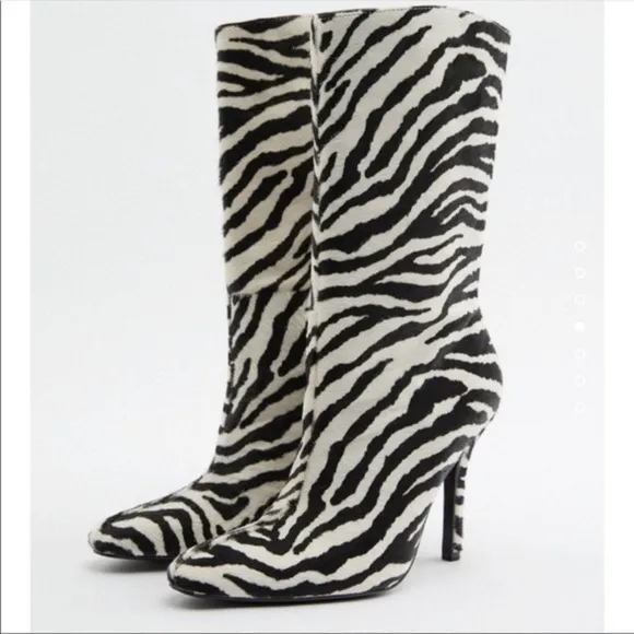 Zara NWT zebra leather heeled booties
