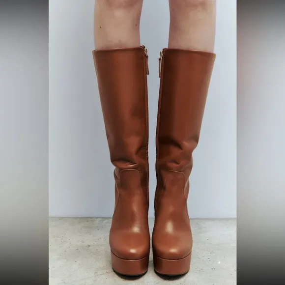 Zara platform leather Boots 2024, designer