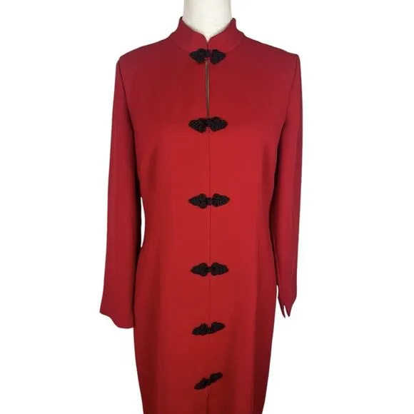 Zara Red Toggle Midi Dress Mandarin Collar Blogger Favorite Size Large NEW