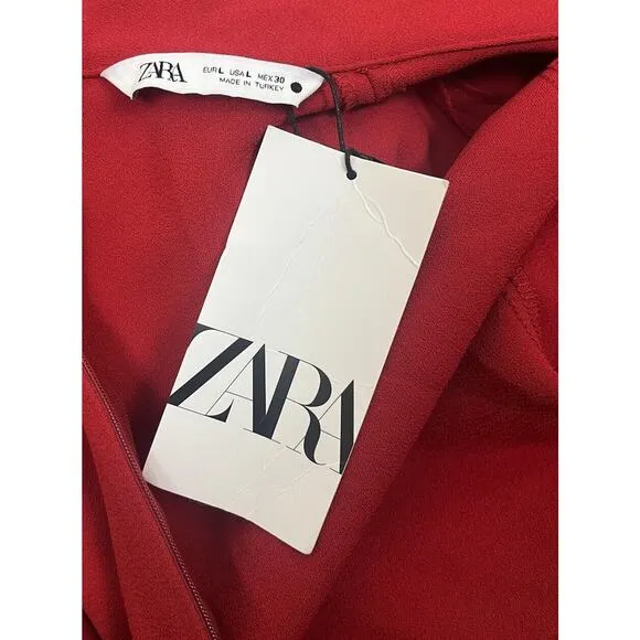 Zara Red Toggle Midi Dress Mandarin Collar Blogger Favorite Size Large NEW