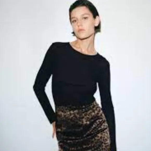 Zara Satin Effect Mini Skirt Leopard Print Women's Size XL