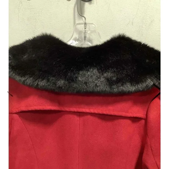 Zeagoo Women's Fashion Faux Fur Lapel Double-Breasted Thick Wool Coat Large