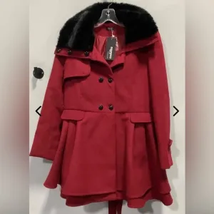 Zeagoo Women's Fashion Faux Fur Lapel Double-Breasted Thick Wool Coat Large