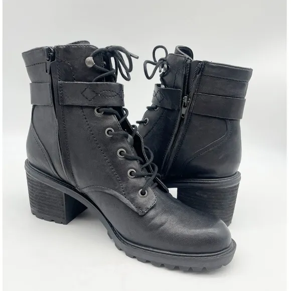 Zodiac Gemma Black Leather Combat &amp; Moto Boots