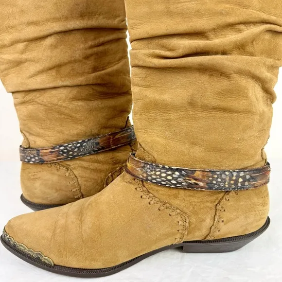 Zodiac Vintage Suede Slouch Western Boots