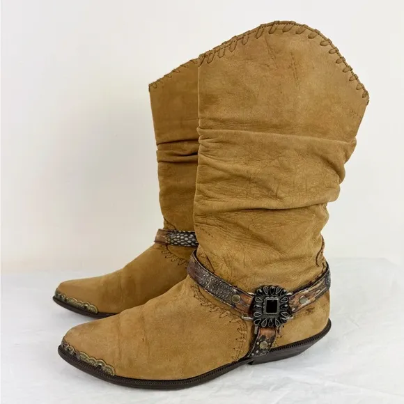 Zodiac Vintage Suede Slouch Western Boots