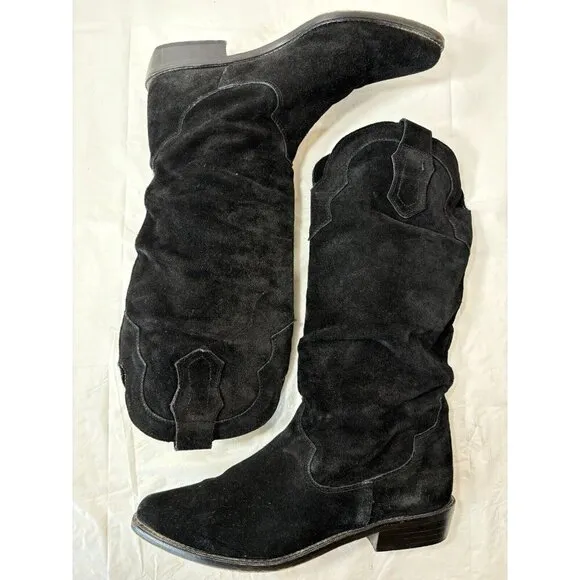 Zodiac Y2K Black Suede Woman's Cowboy Boots Size 7.5