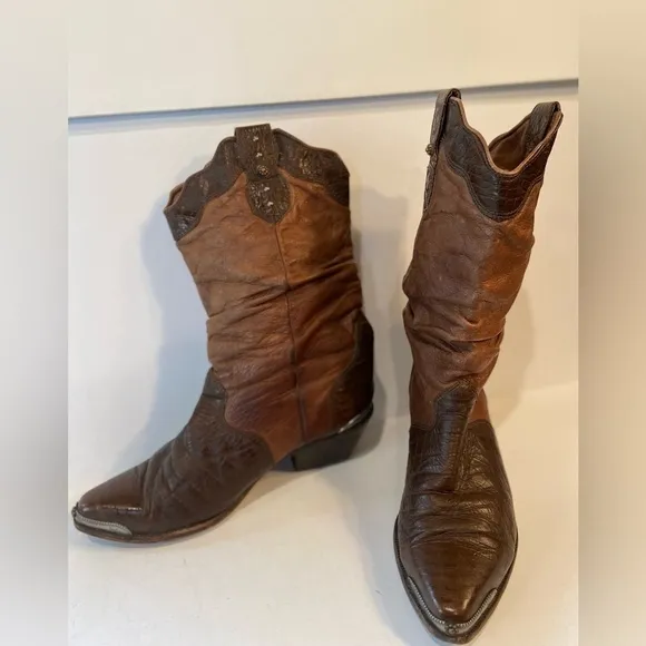 Zodiac~Vintage~2-Toned Brown~Soft Leather~Western Fashion~Slouchy Boot~Size 7.5M