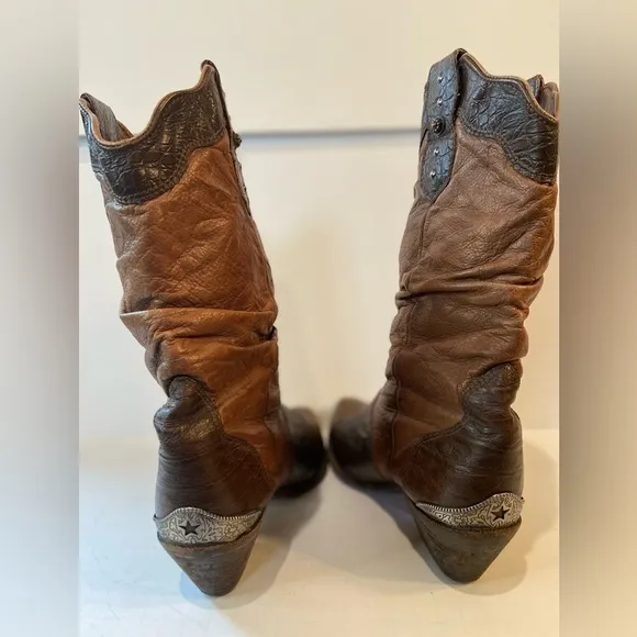 Zodiac~Vintage~2-Toned Brown~Soft Leather~Western Fashion~Slouchy Boot~Size 7.5M