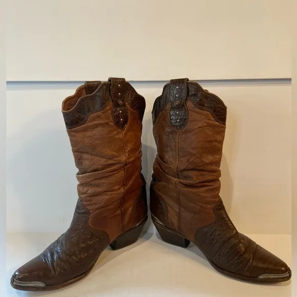 Zodiac~Vintage~2-Toned Brown~Soft Leather~Western Fashion~Slouchy Boot~Size 7.5M