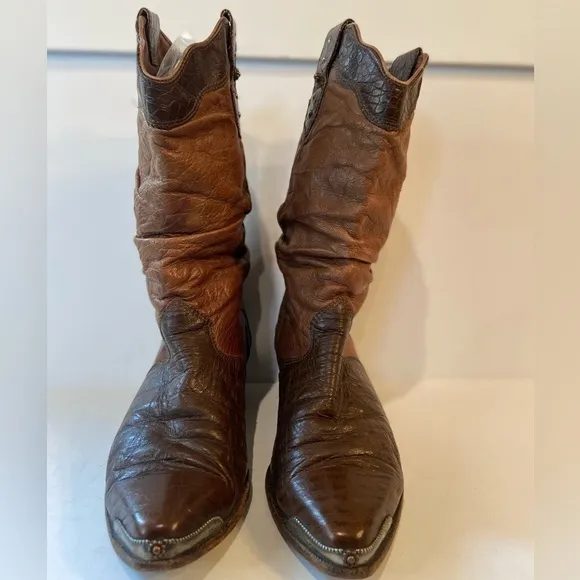 Zodiac~Vintage~2-Toned Brown~Soft Leather~Western Fashion~Slouchy Boot~Size 7.5M