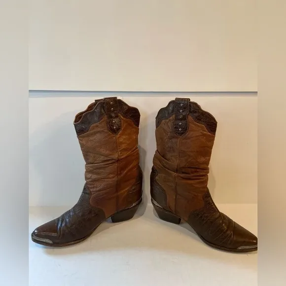 Zodiac~Vintage~2-Toned Brown~Soft Leather~Western Fashion~Slouchy Boot~Size 7.5M